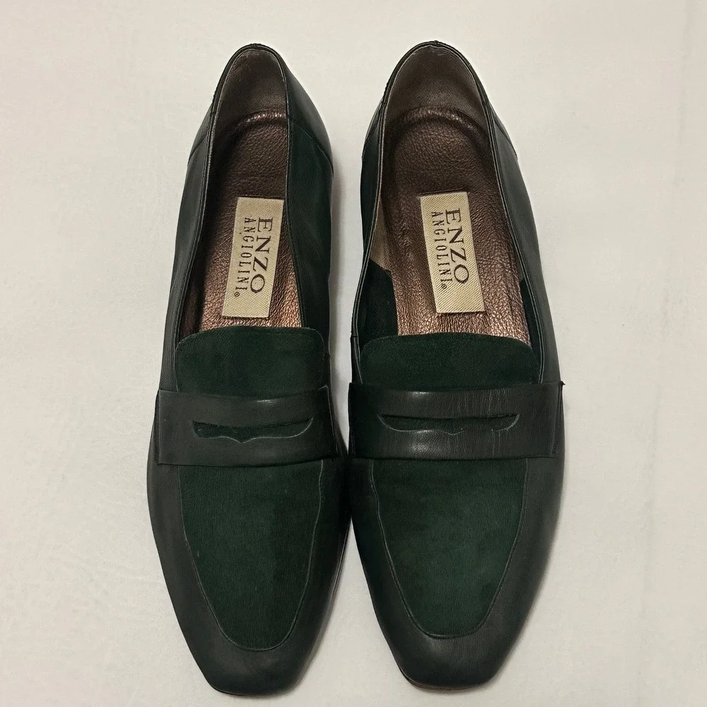 Enzo Angiolini Vintage Green Leather Suede Penny Loafers Flats Womens 8M